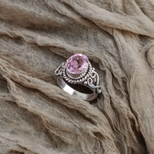Pink Morganite Gemstone Oval 925 Sterling Silver Handmade Jewelry Ring Gift For