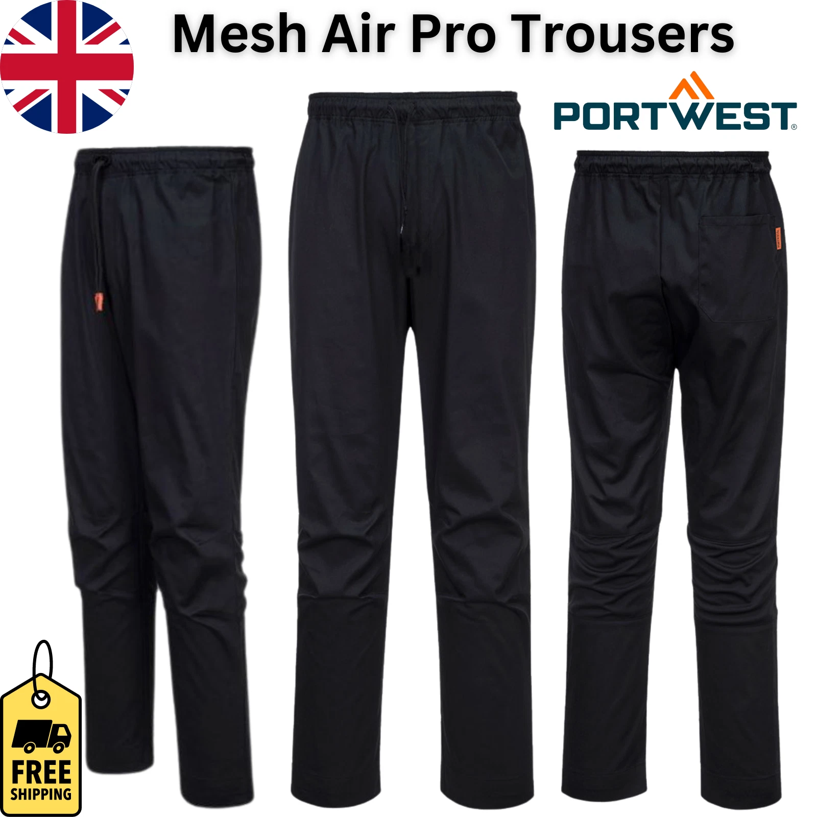 Portwest Mesh Air Pro Trousers Breathable Durable Slim Fit Chef Kitchen Catering