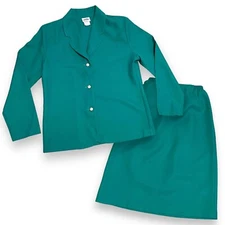Blair Boutique Women's Suit Aqua Green Blazer Jacket and Skirt SET Pearl Buttons