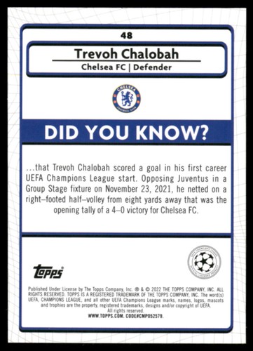 2021-22 Merlín Cromo UEFA Champions League #48 Trevoh Chalobah Aqua Prism - Imagen 2 de 2