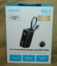 Anker 3-in-1 Power Bank 5000mAh 30W USB-C Charger & USB-C Cable - NEW