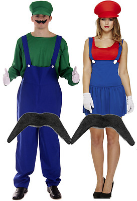 Women's Super Mario Luigi Brothers Plumber Fancy Dress Nintendo Game Costume