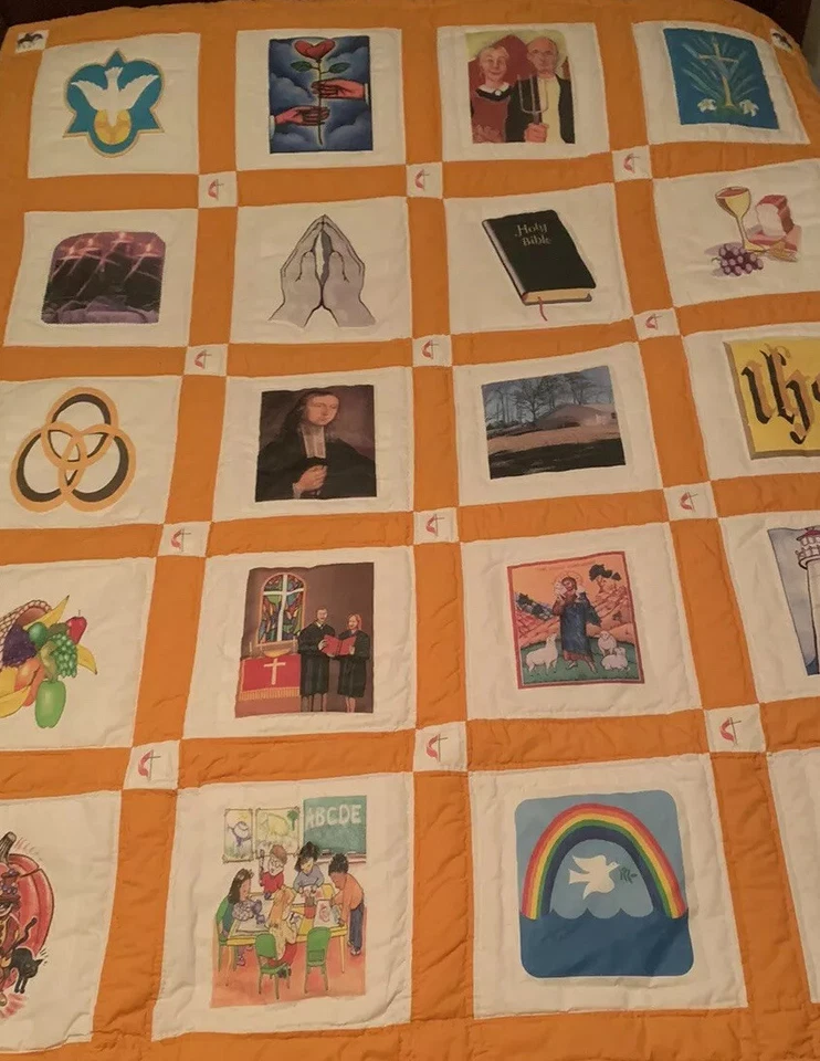 Edredón Patchwork Hinchado Iglesia Religiosa Amor Biblia Oración 58 X 70 Amarillo Foto 3 de 4