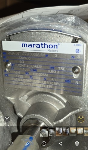 Marathon Hazardous Location Motor 56117G15608, 2.HP, 3 PHASE, 1725.RPM - Picture 2 of 6