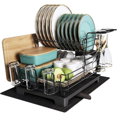 Stainless Steel Large Dish Drainer with Drain Plate, Black