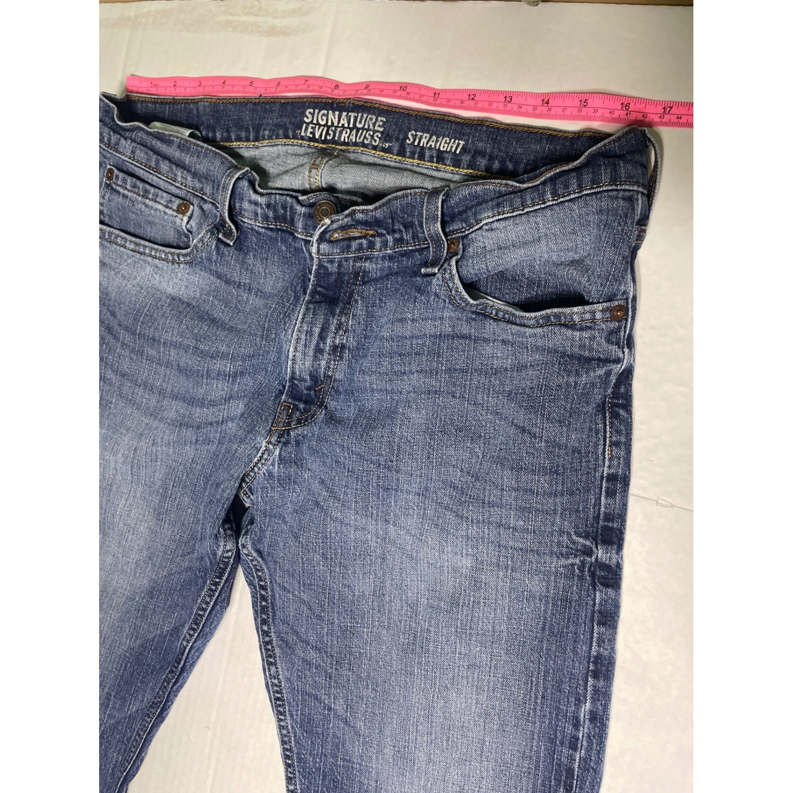 Signature Levi Strauss Mens Straight Leg Blue Jeans Medium Wash 36x32 Stretch thumbnail 5