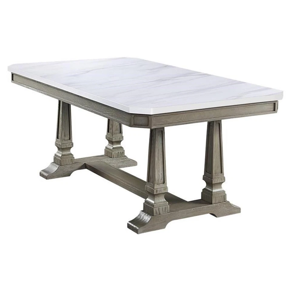 ACME Zumala Wooden Dining Table with Trestle Base in White and Weathered Oak - Image 4 of 4