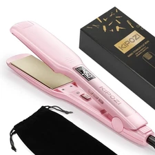 KIPOZI Salon Flat Iron 1.75 Inch Wide Hair Straightener LCD Digital Display Pink