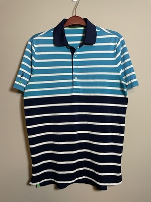 RLX Ralph Lauren Men's Polo Blue White Striped Size Medium (D438)