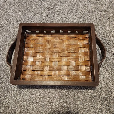 Small Woven Rectangular Tray Basket With Handles
