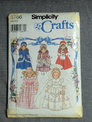Simplicity 8766 Doll Clothes Pattern 18'' Collector Dolls Wedding Gowns Coats
