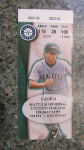 KEN GRIFFEY JR HR-A-ROD HR-CONSECO HR-RANDY JOHNSON WIN-GAME TICKET-05/08/1998