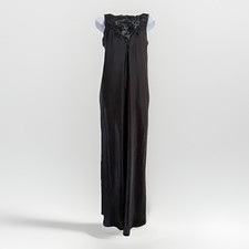 VTG Black Sara Beth 90s 80s Polyester Lace Trim Nightgown SZ M V Back