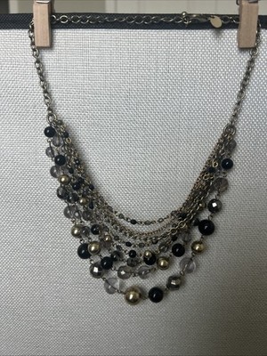 Lia Sophia  Fancy That  Gold/Black Glass/Resin Beaded Multi-Strand Necklace 19 