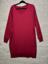 Eileen Fisher Sweater Dress Womens L Red Rayon Blend Dolman Sleeve V Neck Knit