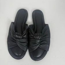 J.CREW Women's  Monarca Padded Twist Knot  Sandals Leather Slides Black Size 9