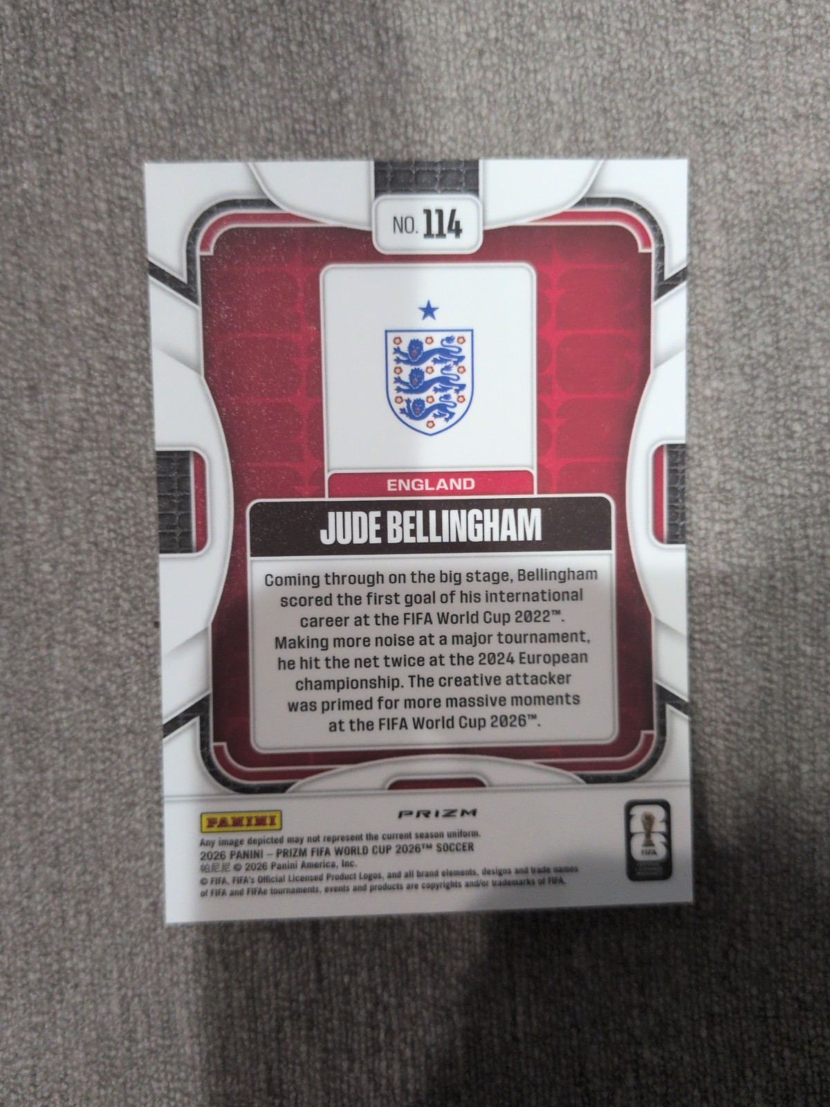 Jude Bellingham 2026 World Cup Prizm Silver Disco Prizm England SP view 2