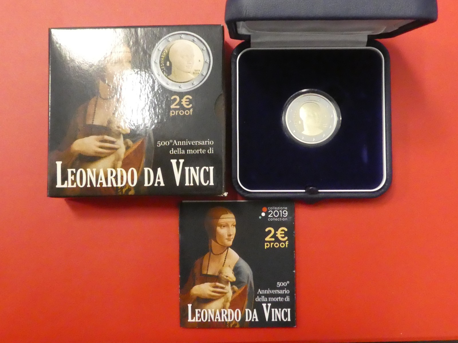 Italie, 2 euros, Léonard de Vinci, 2019, PP, en boîte, original