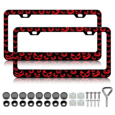 Evil Pumpkin Ghost Face License Plate Frame - 2PCS Waterproof Metal Holders