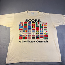 Vintage 90s SCORE Worldwide Outreach Flags Jerzees USA Made T-Shirt XL White