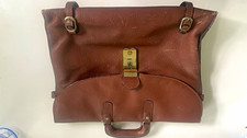 Brown Leather Satchel Top Handle Briefcase Bag Buckle Straps Clasp Closure