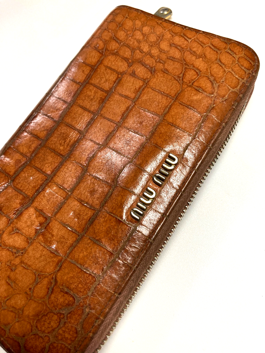 小物 2000s MIUMIU leather zip wallet MIU MIU VINTAGE CROCODILE PATTERN ZIP AROUND LEATHER LONG WALLET
