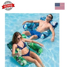 Pool Floats Adult, 55'' X-Large Fabric-Covered Pool Float Lounger Raft, Mes...