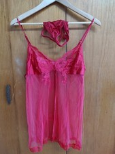 Vintage Victoria Secret Red Teddy String With High Slits Lace With Thong Sz Sm