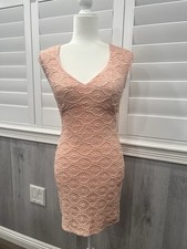 Windsor Vintage Pink Lace Party Dress Sheath Sheer Back V Neck Sleeveless S