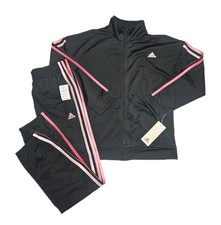 Adidas NWT Girls Jogging Suit Sz L 14 Black Full Zip Jacket Elastic Waist Pants