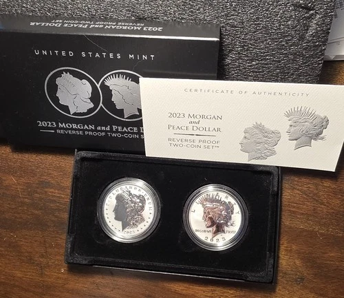 2023 Morgan & Peace .999 Silver Dollar 2-Coin REVERSE PROOF Set in OGP w/ COA