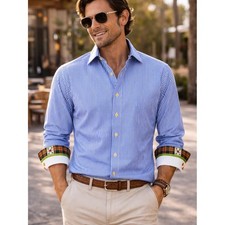 Robert Graham Blue White Pinstripe Shirt with Plaid Trim