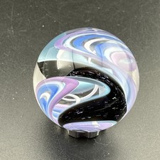 Contemporary Handmade Art Glass Marble 1.09" Blue White Purple Black Sparkle MIB