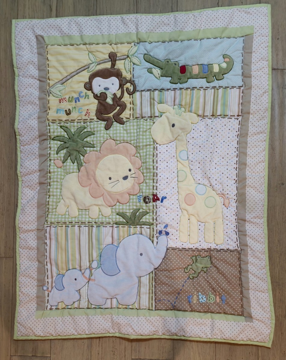 Carters Child Of Mine Baby Crib Blanket Monkey Elephant Giraffe Alligator  Quilt