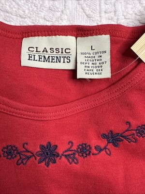 Vintage classic element 100% cotton women s T-shirt large new with tags red embr