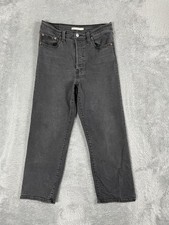 Levi's Ribcage Straight Ankle Jeans Womens 30 Washed Black High Rise Button Fly