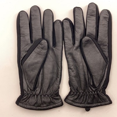 Men L Black Leather Top Bottom with stretch sided
