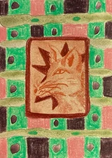 ACEO Art Card Original Mixed Media Painting, Fox, 2.5" x 3.5"