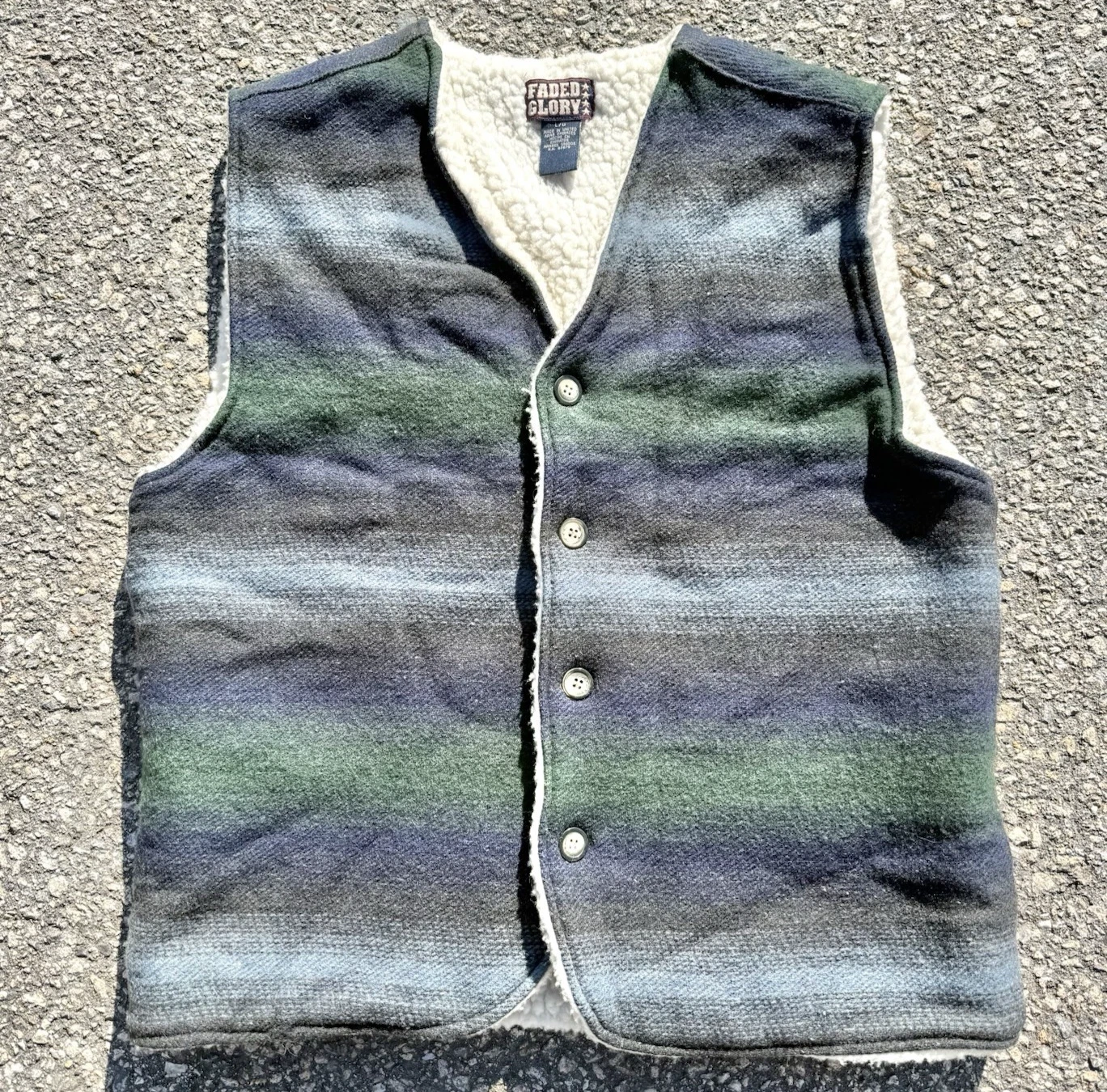Vintage Faded Glory Wool Southwestern Blanket Sherpa Lined Vest Mens Size Large