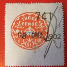 GB UNCOMMON EMBOSSED CUSTOMS STAMP Used 3d Very Nice 😊 6/01/1902