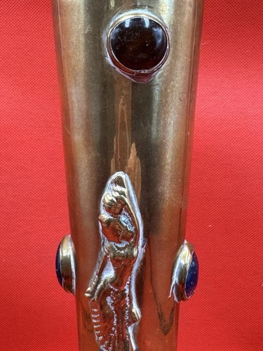 Vintage Oriental Brass Table Lamp Inset With Various Stone Cabochons - Picture 14 of 17