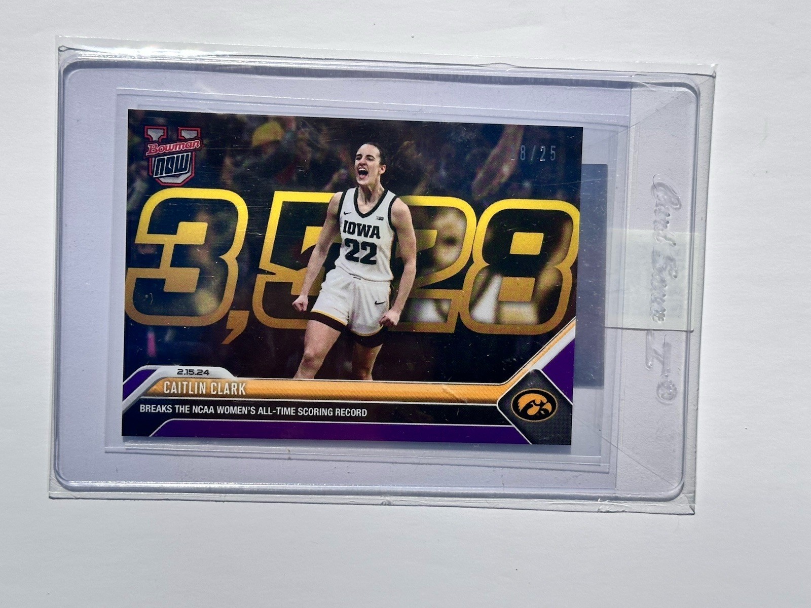 2023-24 Topps Now Bowman U #49 Purple Caitlin Clark All-Time Scoring Record /25