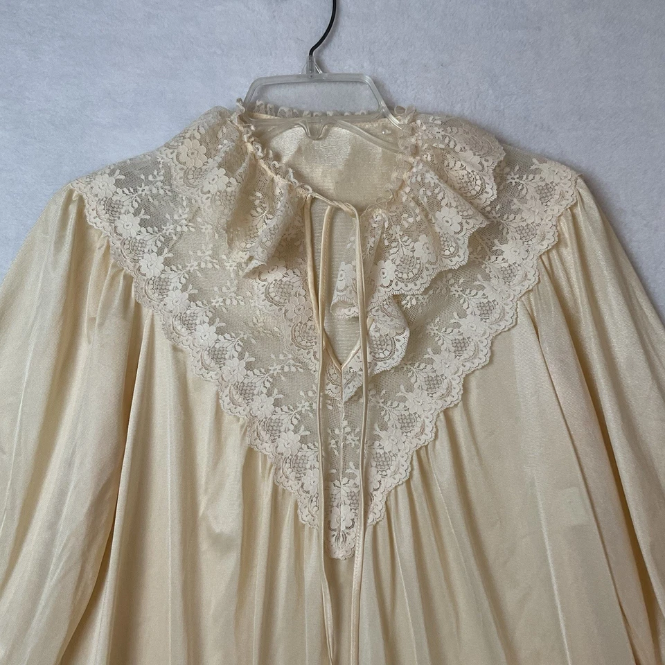 Camisón vintage Sears para mujer M 10-12 beige nailon encaje ribete manga larga LEER Foto 2 de 4
