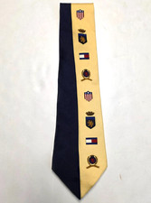 90s vtg TOMMY HILFIGER Men's Neck Tie SILK Blue Yellow CREST Logo MADE IN USA