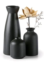 Black Ceramic Vase Set-3 Small Flower Vases for Decor, Distressed, Modern, Boho