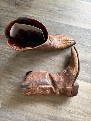 Lucchese Brown Western Cowboy Boots Crocodile Print Snip/Pointed Toe   Size 13