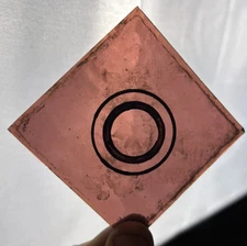 S42 Antique Vtg 3" Purple Amethyst Square w Medallion Orig Stained Glass Tile