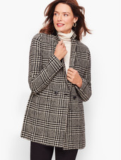 TALBOTS Long Boiled Wool Houndstooth Plaid Jacket Blazer Size 14