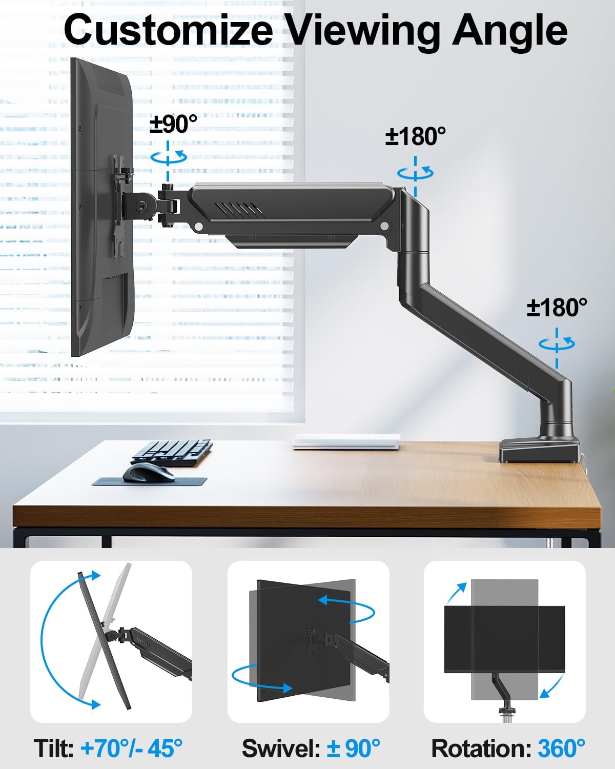 Single Monitor Arm Fits up to 32 Inch, Desk Mount Holds 4.4-19.8lbs Computer ...