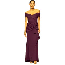 Xscape Plum Purple Off the Shoulder Scuba Mermaid Gown Dress Size 4 $288